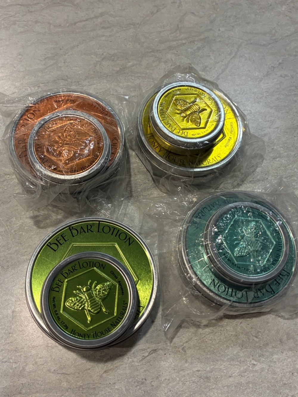 Bee Bar Lotion Tin Set - Metallic Green, Yellow, Copper, Teal
